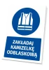 Safety sign with a pictogram: Wear a reflective vest - Round blue icon featuring a white vest.
