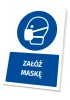 Safety sign with mask icon - Graphic design. Round icon featuring a head in a mask on a blue background.