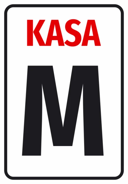 Informational sticker for cash registers - Graphic design. Red "CASH" text on a white background, rectangular shape.