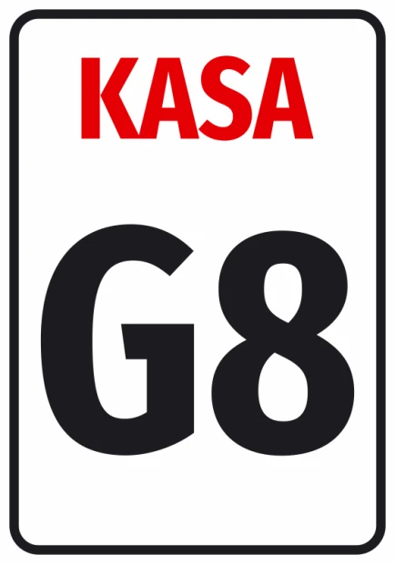 Informational sticker for cash registers - Graphic design. Red "CASH" text on a white background, large G8 digits.