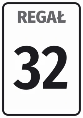 Informational sticker for shelf labeling - Graphic design. Rectangle with white background, black text SHELF 32.