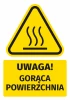 Warning safety sticker with a hot surface icon - graphic design. Yellow triangle with black waves.