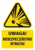 Warning safety sticker with explosion hazard pictogram - graphic design. Triangle with black symbol.