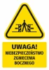 Warning safety sticker with a pictogram: Caution! Risk of side crushing - Graphic design. Triangular shape.