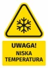 Warning safety sticker with a low temperature icon. Yellow triangle with black outline.