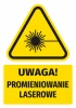 Warning safety sticker with laser radiation icon - triangular shape with symbol.