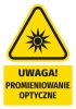Warning safety sticker with optical radiation icon - triangular graphic design.