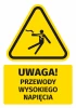 Warning safety sticker with high voltage icon. Triangular shape in black design.