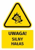 Warning safety sticker with a strong noise icon - triangular design featuring an ear symbol.