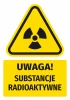 Warning safety sticker with radioactive substances pictogram - triangular design with radiation symbol.