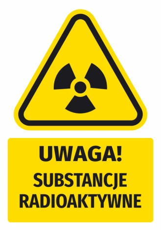 Warning safety sticker with radioactive substances pictogram - triangular design with radiation symbol.