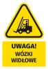 Warning safety sticker with forklift icon. Triangle design featuring a black forklift on a yellow background.
