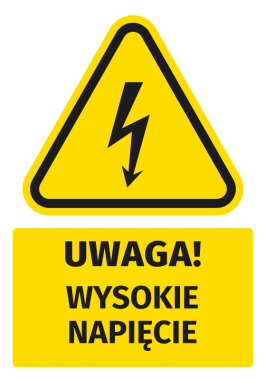 Warning safety sticker with high voltage icon. Triangle with lightning on a yellow background.