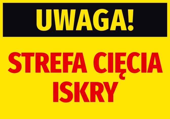 Warning Sticker: Cutting Zone - Graphic design. Yellow background with large black and red letters.