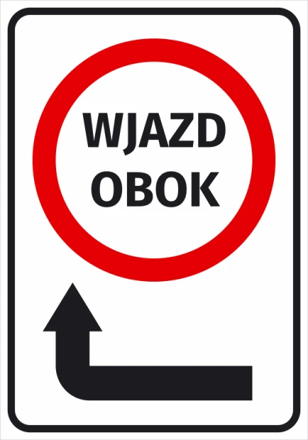 Entrance sticker with left arrow - graphic design. Red circle with the text ENTRANCE NEXT TO and left arrow.