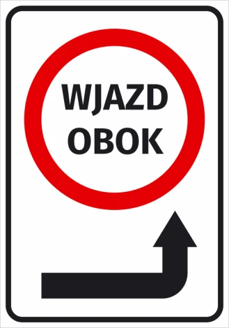 Entrance sticker with right arrow - Graphic design. Red circle with "ENTRANCE NEXT TO" and black right arrow.