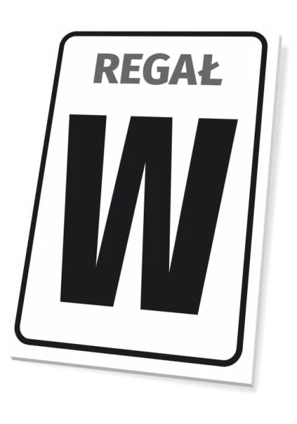 Shelf label - Graphic design. Simple style with a large letter W on a white background.