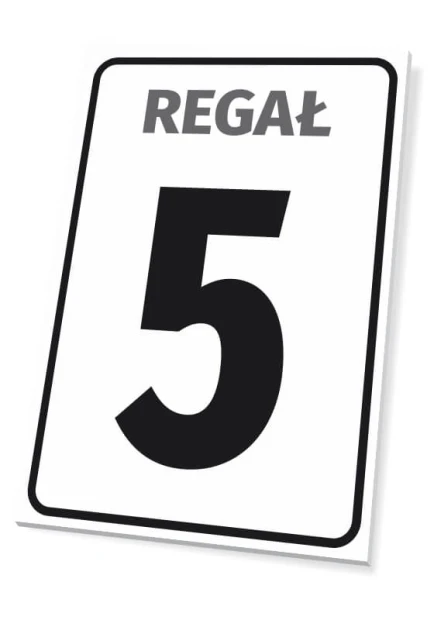 Shelf label - Graphic design. Black text "SHELF" and large number 5 on a white background.