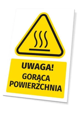 Warning safety sign with hot surface icon - graphic design. Triangle with waves at the top, yellow background.