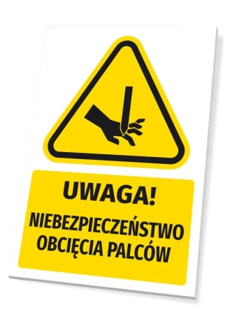 Warning sign with a pictogram: Caution! Finger cutting hazard - triangular shape in black.