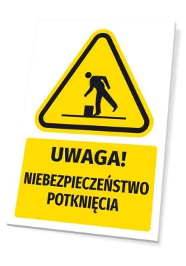 Safety warning sign with a caution! Slip hazard pictogram - graphic design. The pictogram shows a figure.