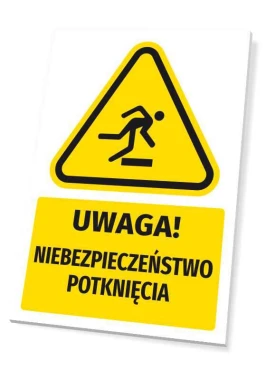 Warning safety sign with a slip hazard pictogram - triangular shape in black.