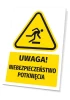 Warning safety sign with a slip hazard pictogram - triangular shape in black.