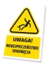 Warning safety sign with a falling hazard pictogram. Triangular shape.