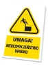 Warning safety sign with a falling hazard pictogram. Yellow triangle with black design.