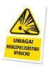Warning safety sign with explosion hazard pictogram. Triangular shape in black.