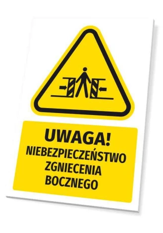 Warning safety sign with a pictogram: Caution! Risk of side crushing - Graphic design. Triangle with figure.