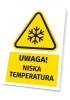 Warning sign with a low temperature icon. Triangle shape with black outline and white background.