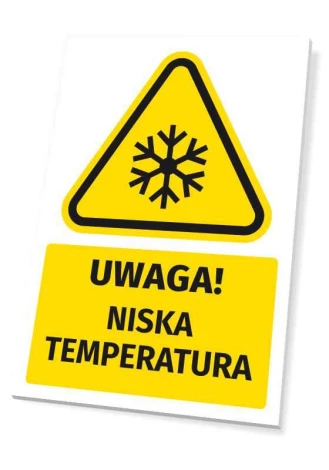Warning sign with a low temperature icon. Triangle shape with black outline and white background.