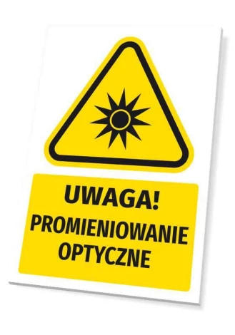 Warning sign with optical radiation pictogram - graphic design. Triangle with black sun symbol.
