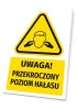 Warning sign with a noise level icon - graphic design. Triangle with a black pictogram.
