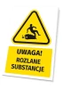 Warning safety sign with a spilled substances icon. Triangular shape with a black pictogram.