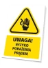 Warning safety sign with a caution symbol for electric shock risk - graphic design. Triangle with hand and lightning bolt.