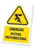 Warning safety sign with a caution icon for crush risk - triangular shape with a black pictogram.