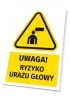 Safety warning sign with a caution symbol for head injury risk - triangular design with a figure icon.
