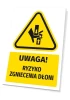 Safety warning sign with a caution pictogram for hand crushing risk T736 - Graphic design. Yellow triangle with black.