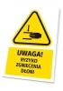 Warning safety sign with a caution symbol: Risk of hand crushing - triangular design in black.
