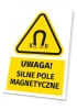 Warning sign with a pictogram: Caution! Strong magnetic field - Graphic design. Yellow triangle with black icon.