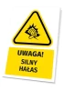 Warning sign for occupational safety with a loud noise icon. Triangular shape with a black ear pictogram.