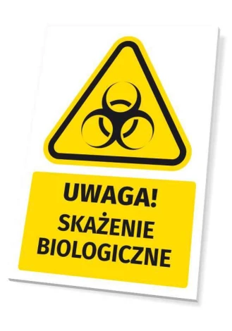 Warning safety sign with biohazard icon - triangular shape with symbol.