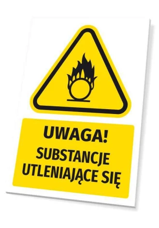 Warning sign with oxidizing substances pictogram - triangular shape.