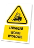 Safety warning sign with forklift icon. Yellow triangle featuring a black forklift graphic.