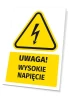 Warning safety sign with high voltage icon - graphic design. Triangle with a black lightning bolt symbol.