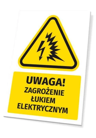 Warning safety sign with electric arc hazard pictogram - graphic design. Triangle with lightning bolt.