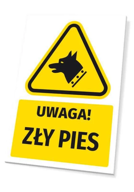 Warning sign with a caution! Bad dog icon T749 - Graphic design. Yellow triangle with a black dog on a leash.