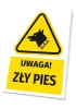 Warning sign with a caution! Bad dog icon T749 - Graphic design. Yellow triangle with a black dog on a leash.